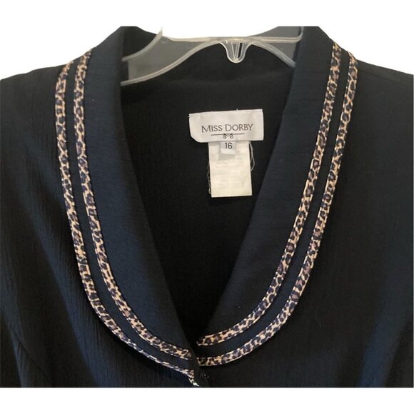 Miss Dorby Vintage Black Longer Length Dress Size 16 Animal Print Collar Trim - Picture 3 of 8